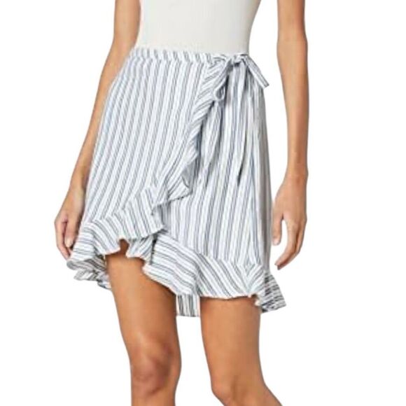 J Crew Mercantile Striped  Blue & White Viscose Cotton Ruffle Short Skirt Sz M N - Picture 6 of 7